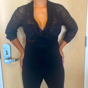 Armani Exchange Sexy & Warm Sheer Sweater with Metallic Gold Trim w/3/4 Sleeves.